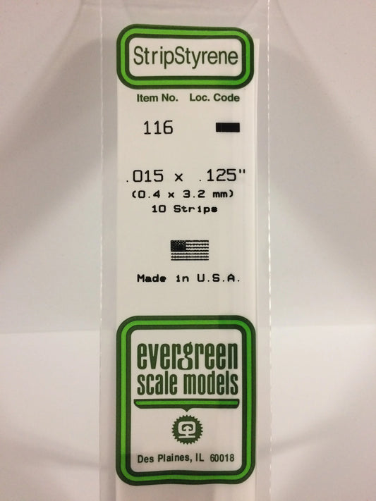 Evergreen White Polystyrene Strip 0.015 x 0.125 x 14" / 0.40 x 3.2 x 35cm (10pce) 116