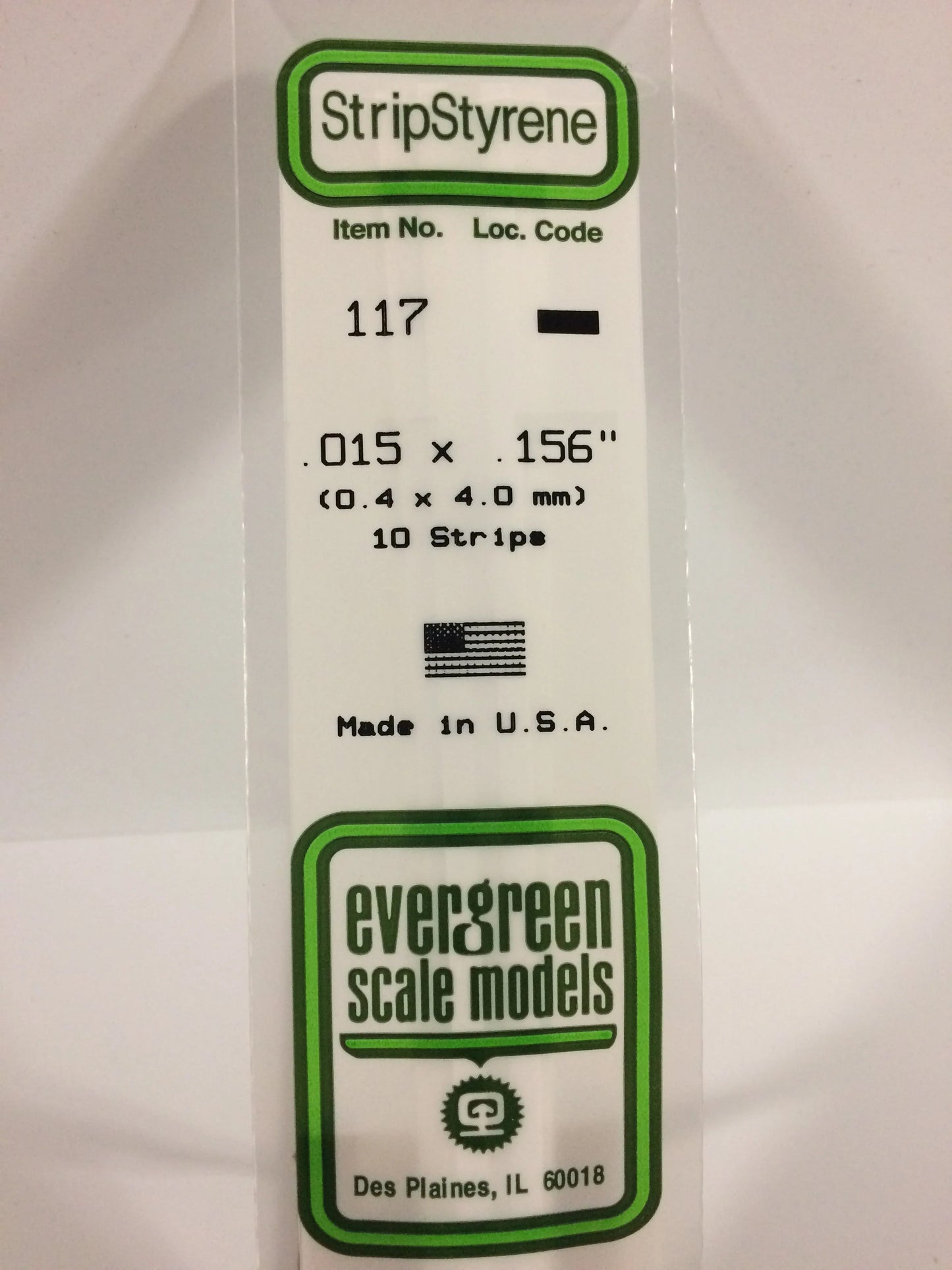 Evergreen White Polystyrene Strip 0.015 x 0.156 x 14" / 0.40 x 4.0 x 35cm (10pce) 117