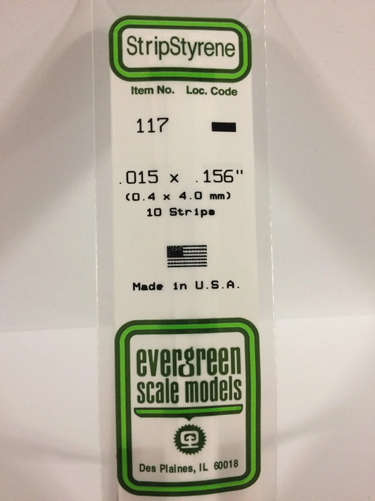 Evergreen White Polystyrene Strip 0.015 x 0.156 x 14" / 0.40 x 4.0 x 35cm (10pce) 117
