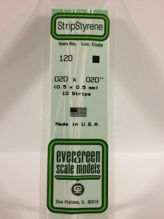 Evergreen White Polystyrene Strip 0.020 x 0.020 x 14" / 0.50 x 0.50 x 35cm (10pce) 120