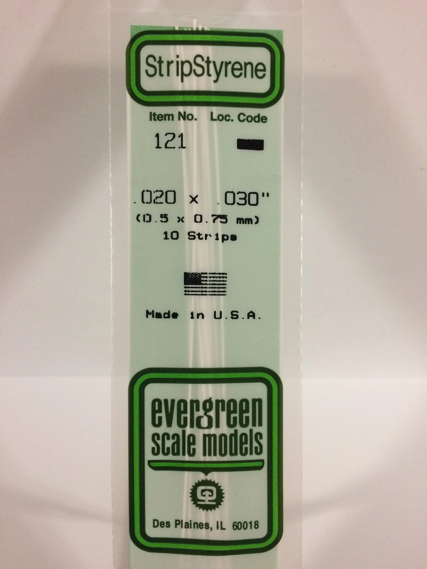 Evergreen White Polystyrene Strip 0.020 x 0.030 x 14" / 0.50 x 0.75 x 35cm (10pce) 121