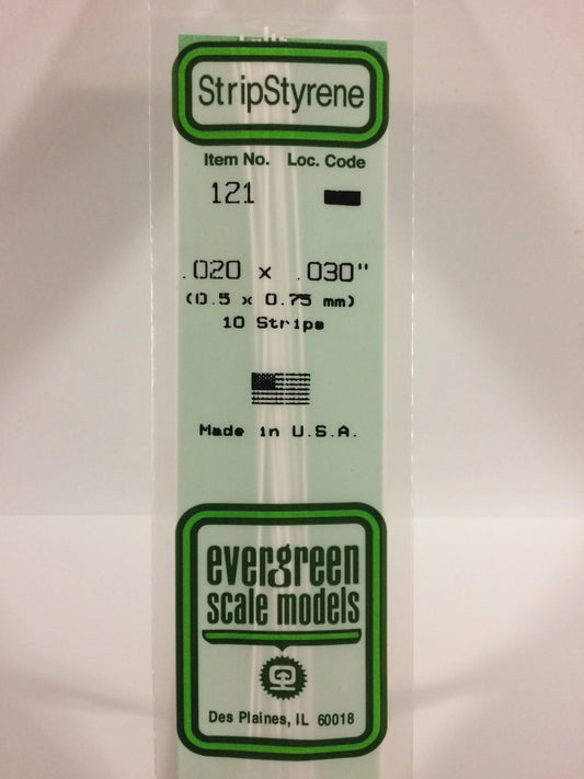 Evergreen White Polystyrene Strip 0.020 x 0.030 x 14" / 0.50 x 0.75 x 35cm (10pce) 121