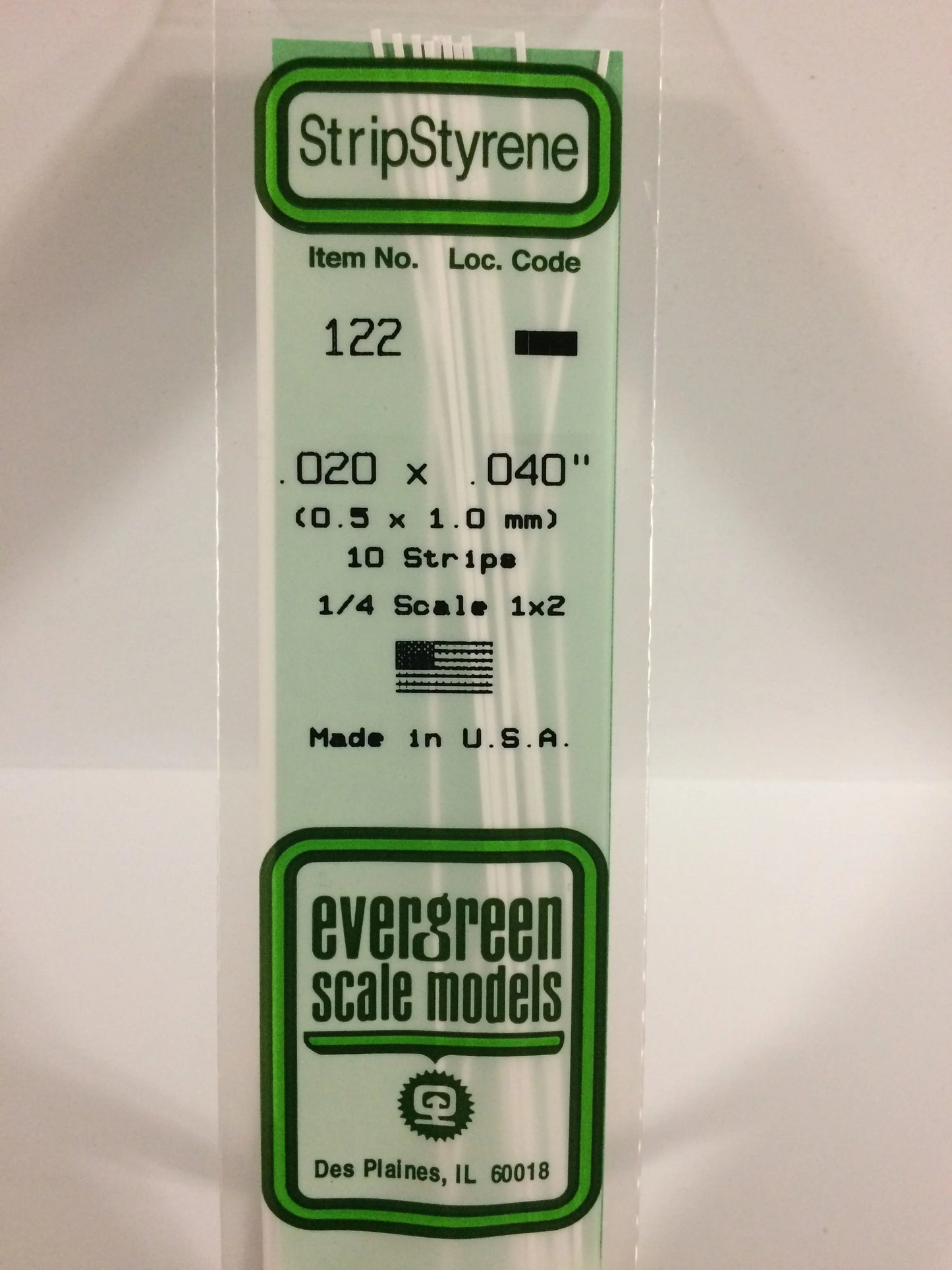 Evergreen White Polystyrene Strip 0.020 x 0.040 x 14" / 0.50 x 1.0 x 35cm (10pce) 122
