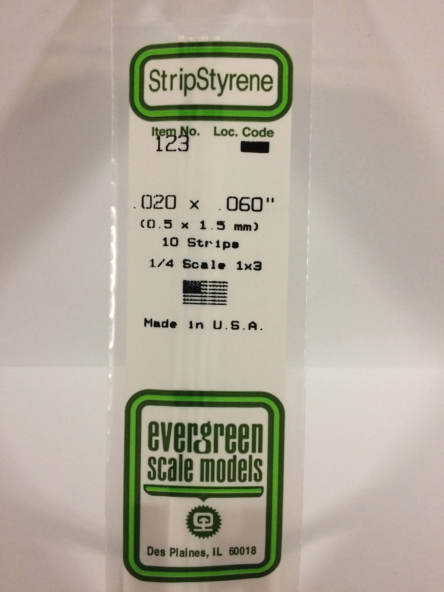 Evergreen White Polystyrene Strip 0.020 x 0.060 x 14" / 0.50 x 1.5 x 35cm (10pce) 123