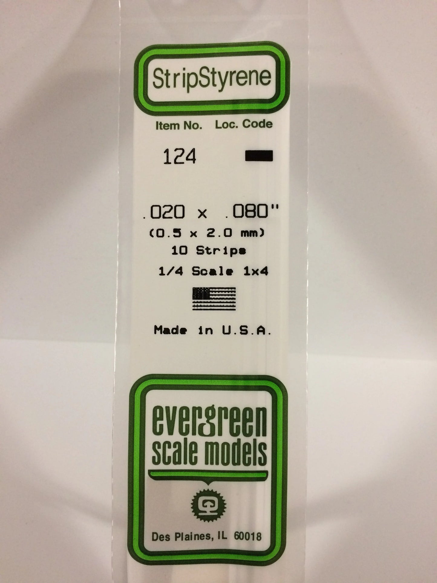 Evergreen White Polystyrene Strip 0.020 x 0.080 x 14" / 0.50 x 2.0 x 35cm (10pce) 124