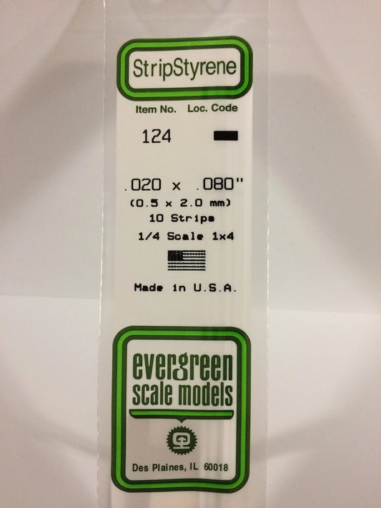 Evergreen White Polystyrene Strip 0.020 x 0.080 x 14" / 0.50 x 2.0 x 35cm (10pce) 124
