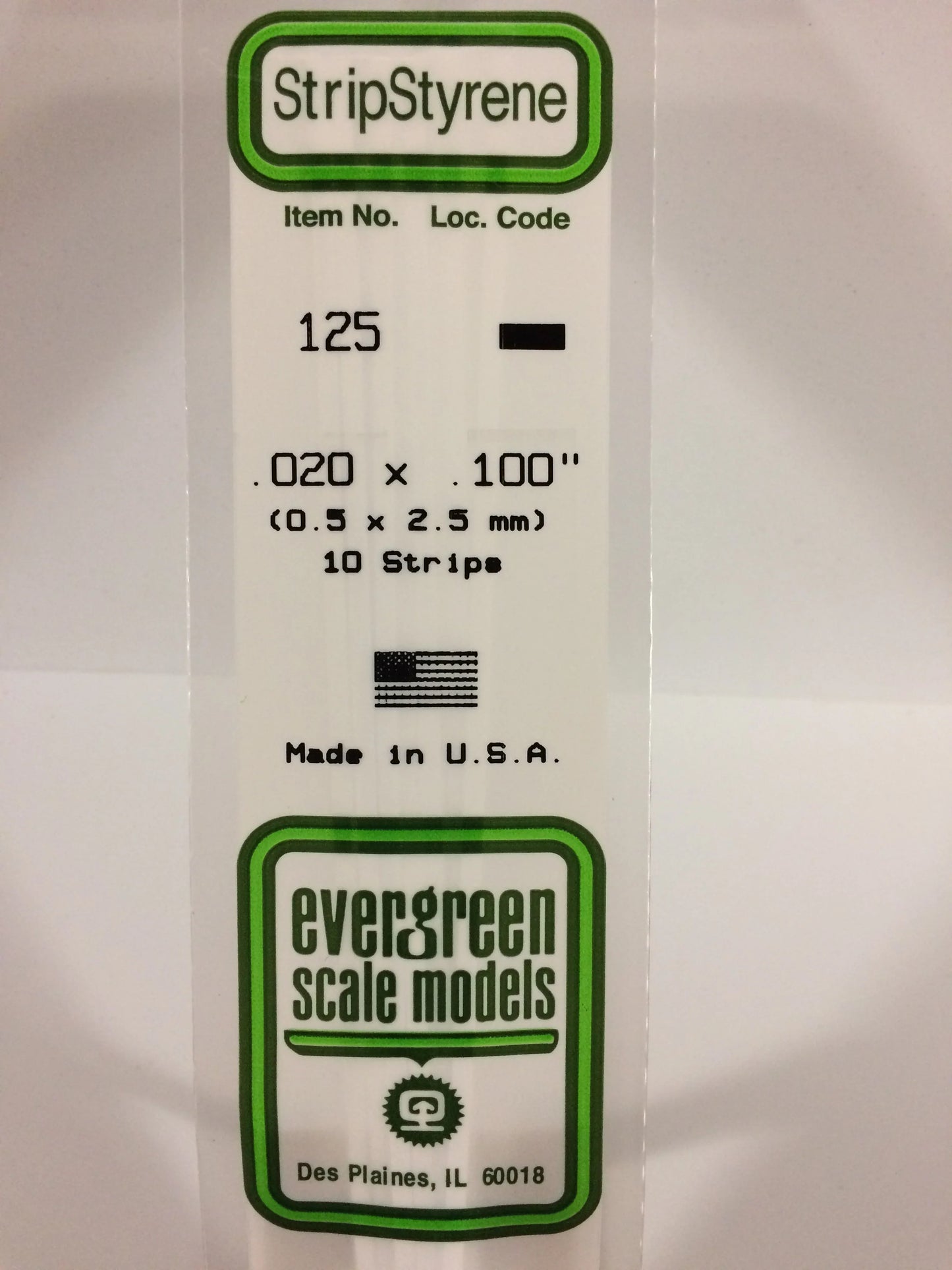 Evergreen White Polystyrene Strip 0.020 x 0.100 x 14" / 0.50 x 2.5 x 35cm (10pce) 125