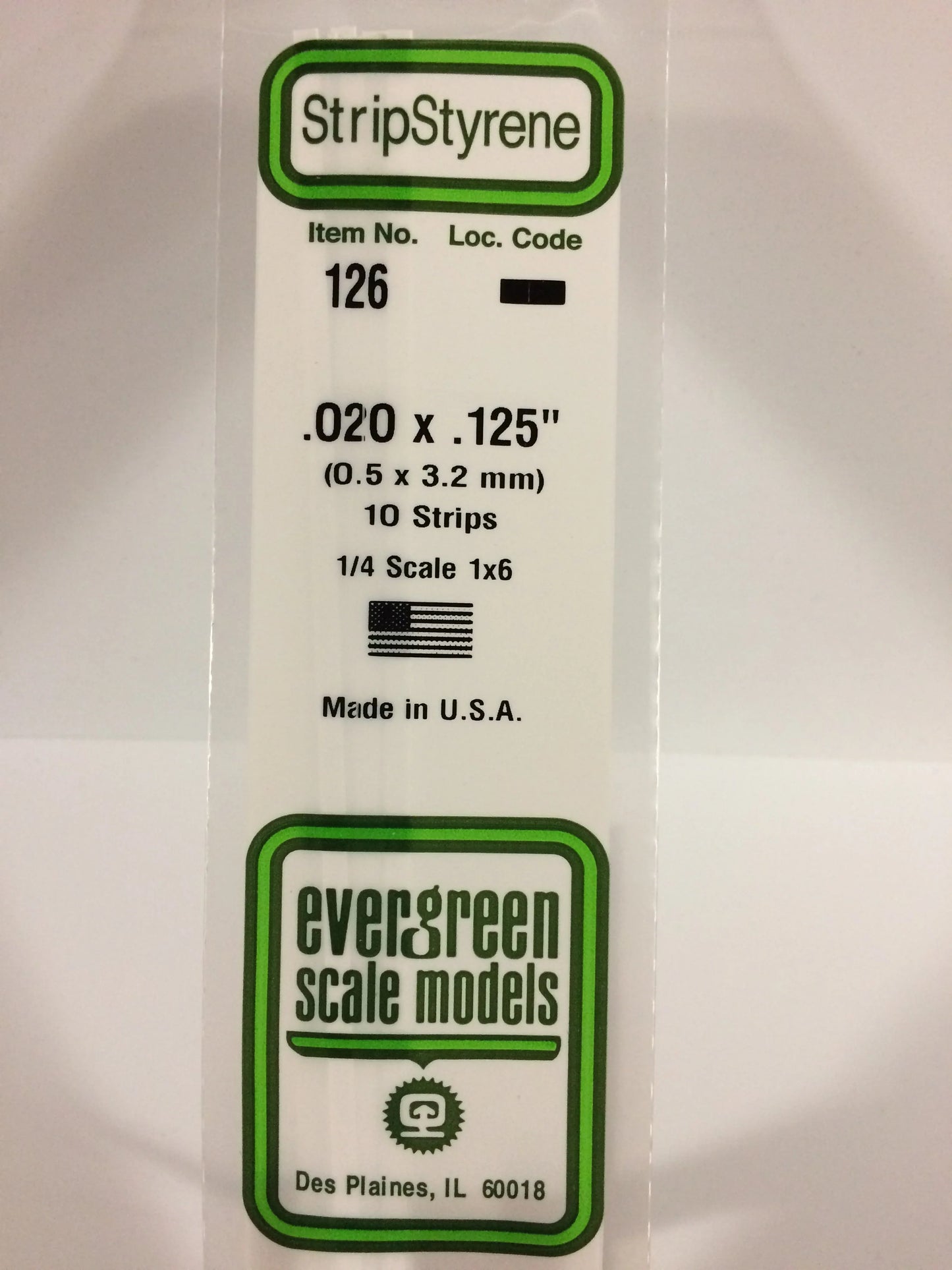 Evergreen White Polystyrene Strip 0.020 x 0.125 x 14" / 0.50 x 3.2 x 35cm (10pce) 126