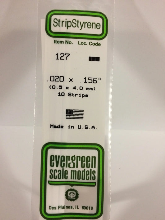 Evergreen White Polystyrene Strip 0.020 x 0.156 x 14" / 0.50 x 4.0 x 35cm (10pce) 127