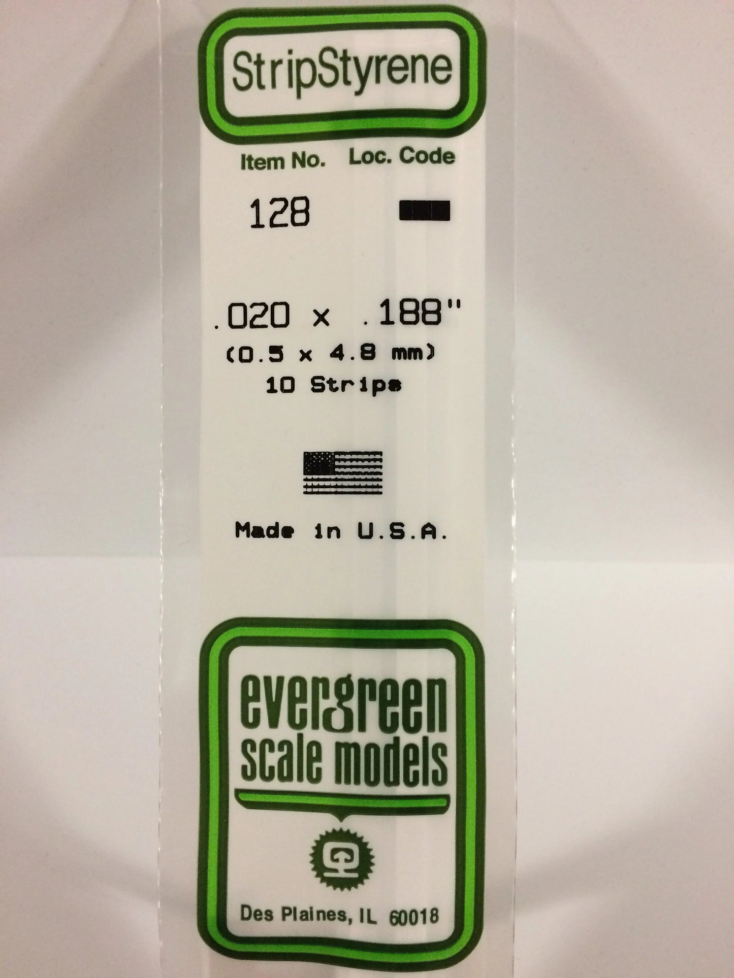 Evergreen White Polystyrene Strip 0.020 x 0.188 x 14" / 0.50 x 4.8 x 35cm (10pce) 128