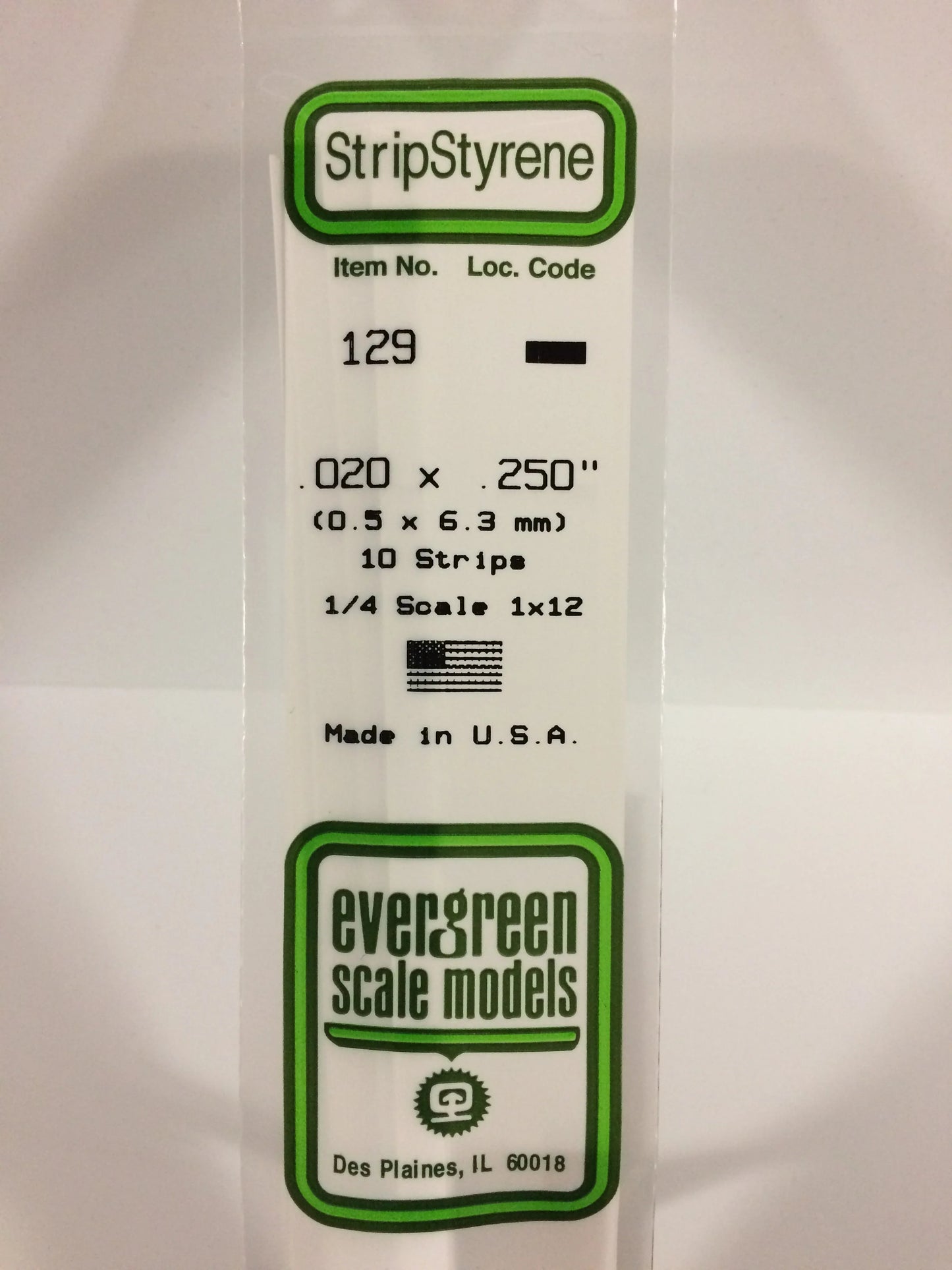Evergreen White Polystyrene Strip 0.020 x 0.250 x 14" / 0.50 x 6.3 x 35cm (10pce) 129