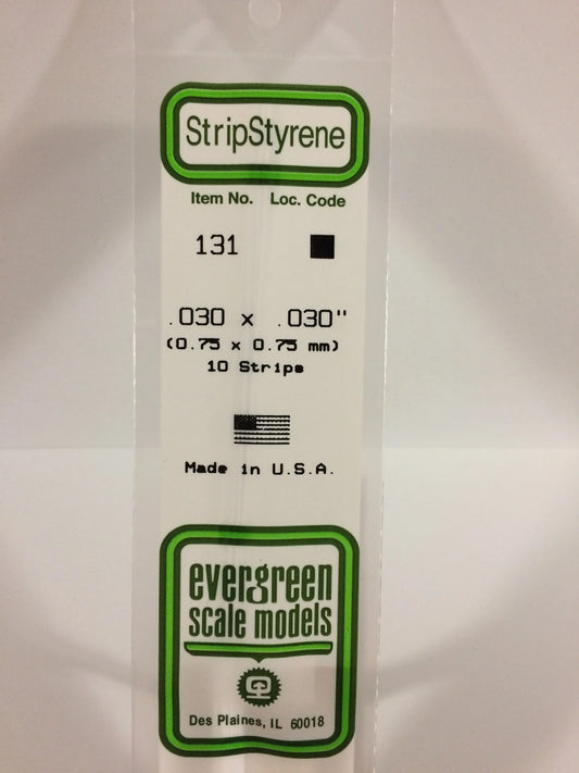 Evergreen White Polystyrene Strip 0.030 x 0.030 x 14" / 0.75 x 0.75 x 35cm (10pce) 131