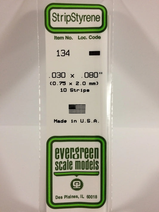 Evergreen White Polystyrene Strip 0.030 x 0.080 x 14" / 0.75 x 2.0 x 35cm (10pce) 134