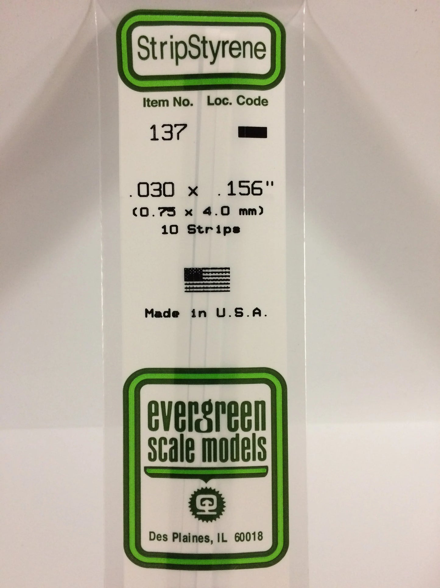 Evergreen White Polystyrene Strip 0.030 x 0.156 x 14" / 0.75 x 4.0 x 35cm (10pce) 137