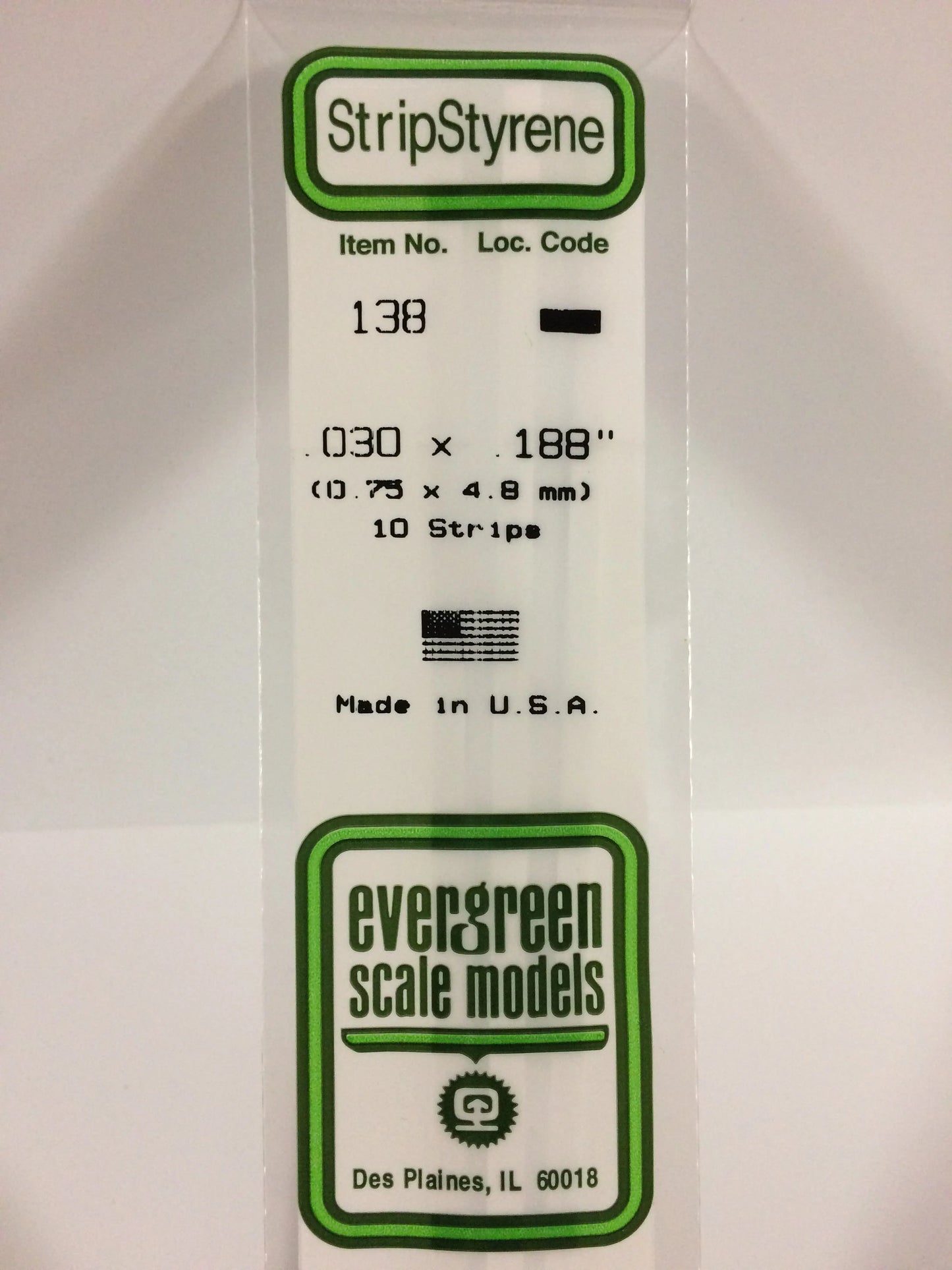 Evergreen White Polystyrene Strip 0.030 x 0.188 x 14" / 0.75 x 4.8 x 35cm (10pce) 138