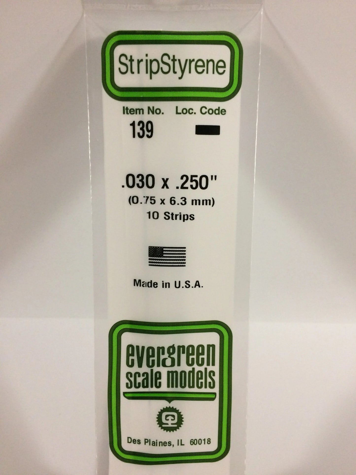 Evergreen White Polystyrene Strip 0.030 x 0.250 x 14" / 0.75 x 6.3 x 35cm (10pce) 139