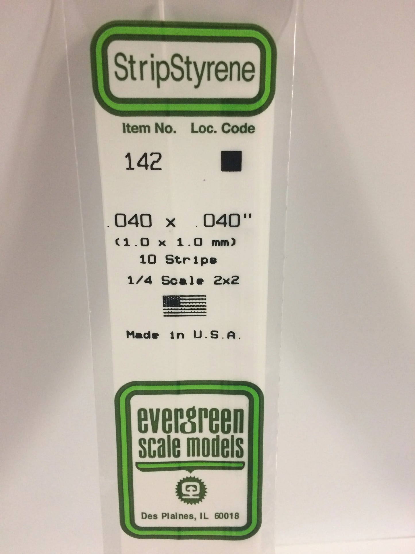 Evergreen White Polystyrene Strip 0.040 x 0.040 x 14" / 1.0 x 1.0 x 35cm (10pce) 142