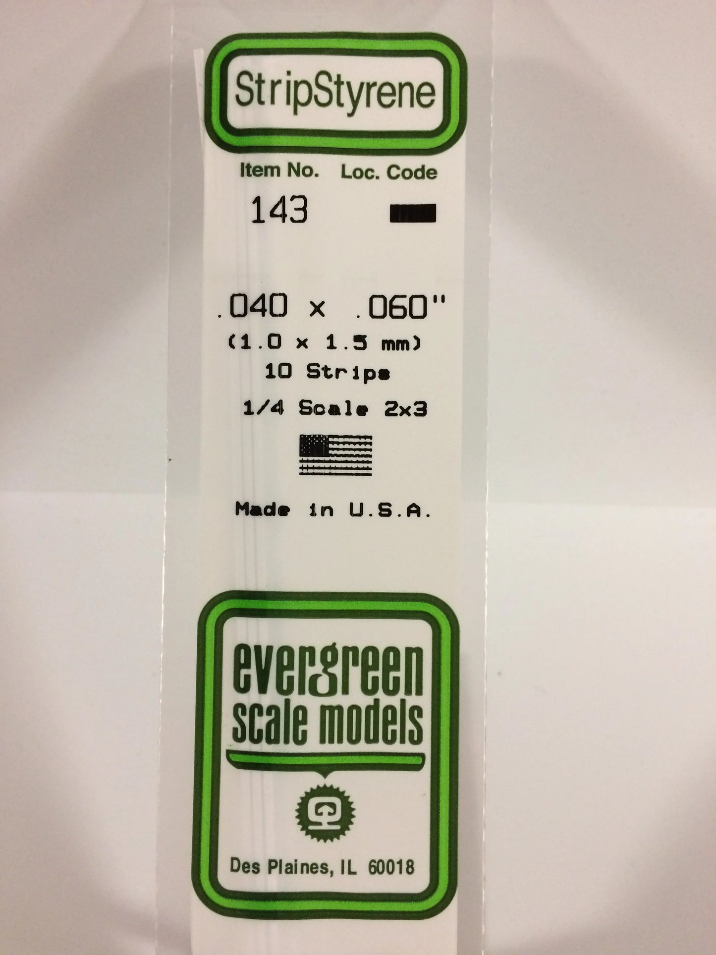 Evergreen White Polystyrene Strip 0.040 x 0.060 x 14" / 1.0 x 1.5 x 35cm (10pce) 143