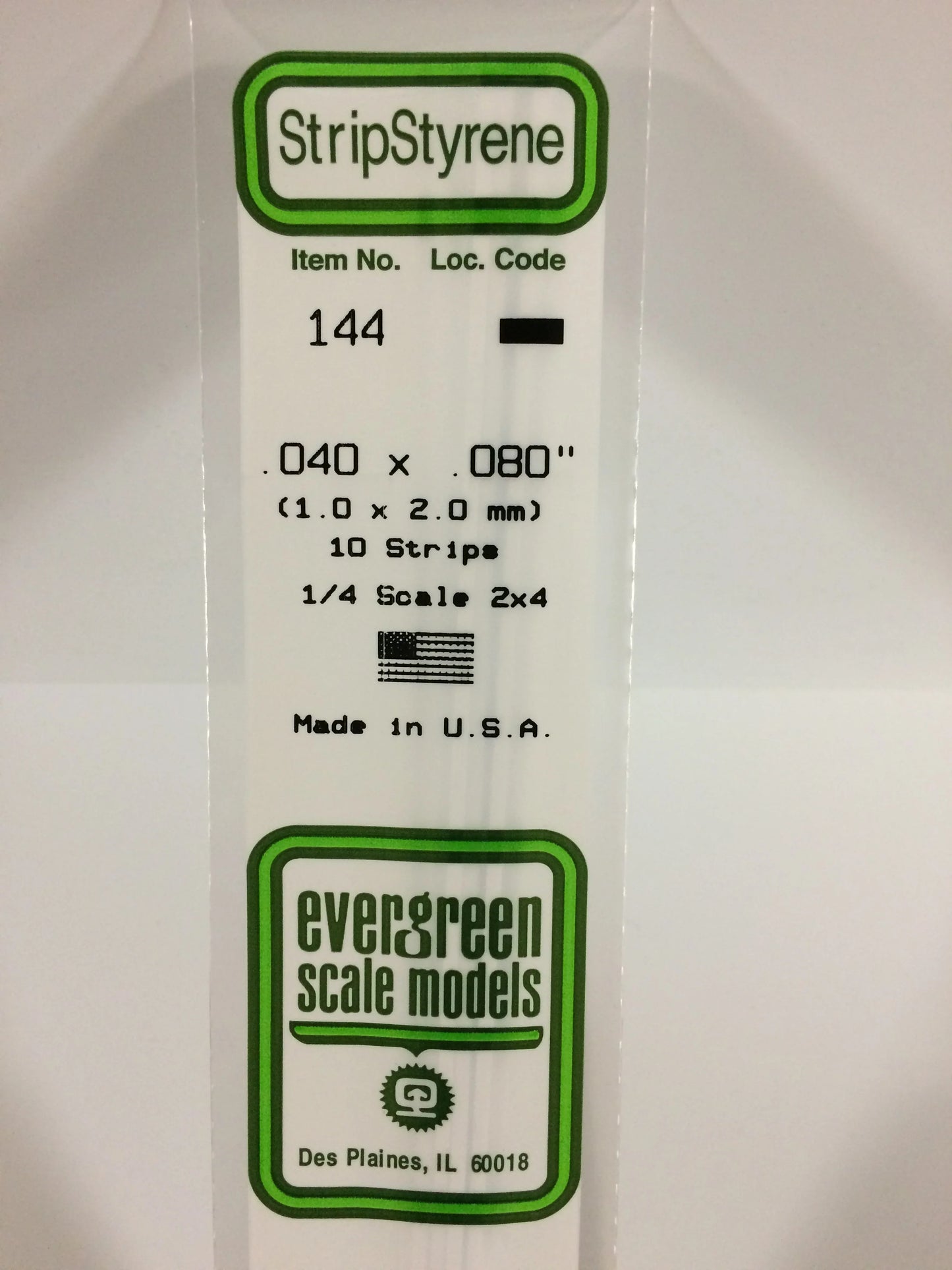 Evergreen White Polystyrene Strip 0.040 x 0.080 x 14" / 1.0 x 2.0 x 35cm (10pce) 144