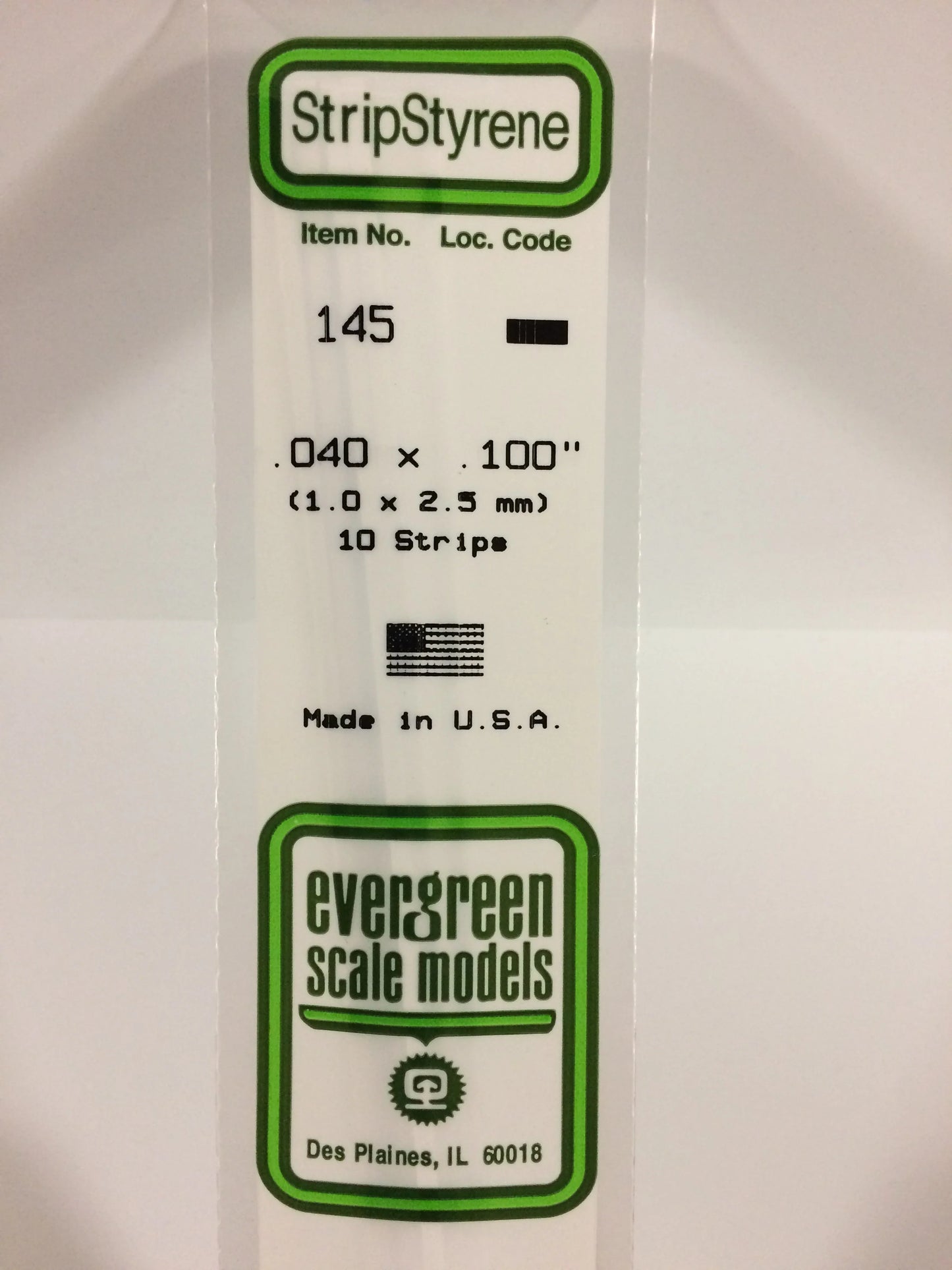 Evergreen White Polystyrene Strip 0.040 x 0.100 x 14" / 1.0 x 2.5 x 35cm (10pce) 145