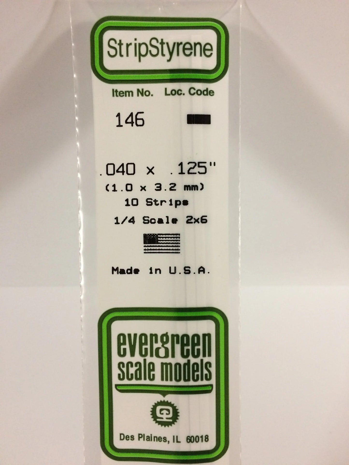 Evergreen White Polystyrene Strip 0.040 x 0.125 x 14" / 1.0 x 3.2 x 35cm (10pce) 146