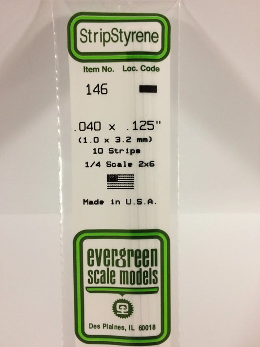 Evergreen White Polystyrene Strip 0.040 x 0.125 x 14" / 1.0 x 3.2 x 35cm (10pce) 146
