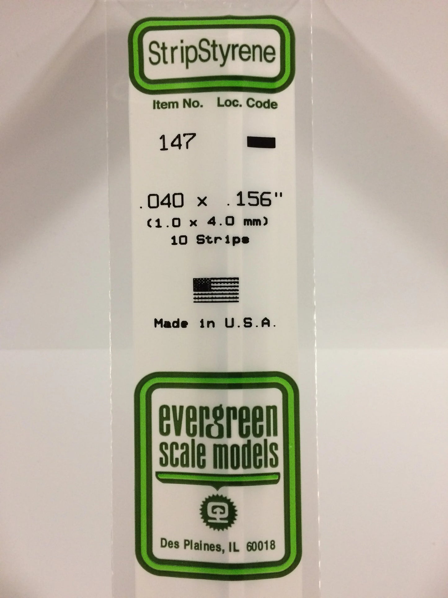 Evergreen White Polystyrene Strip 0.040 x 0.156 x 14" / 1.0 x 4.0 x 35cm (10pce) 147