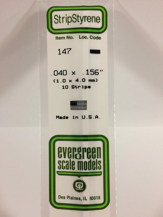 Evergreen White Polystyrene Strip 0.040 x 0.156 x 14" / 1.0 x 4.0 x 35cm (10pce) 147