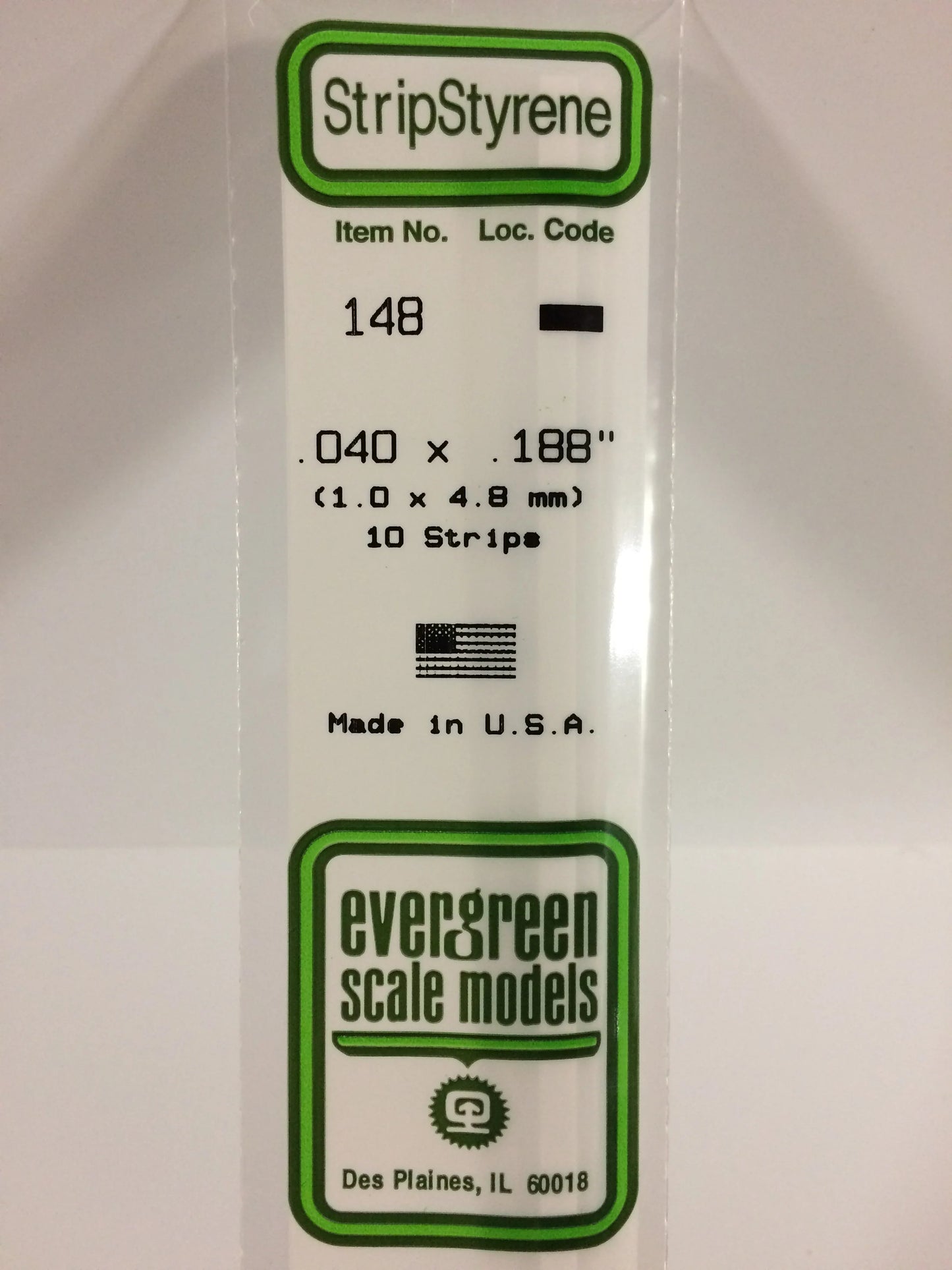 Evergreen White Polystyrene Strip 0.040 x 0.188 x 14" / 1.0 x 4.8 x 35cm (10pce) 148