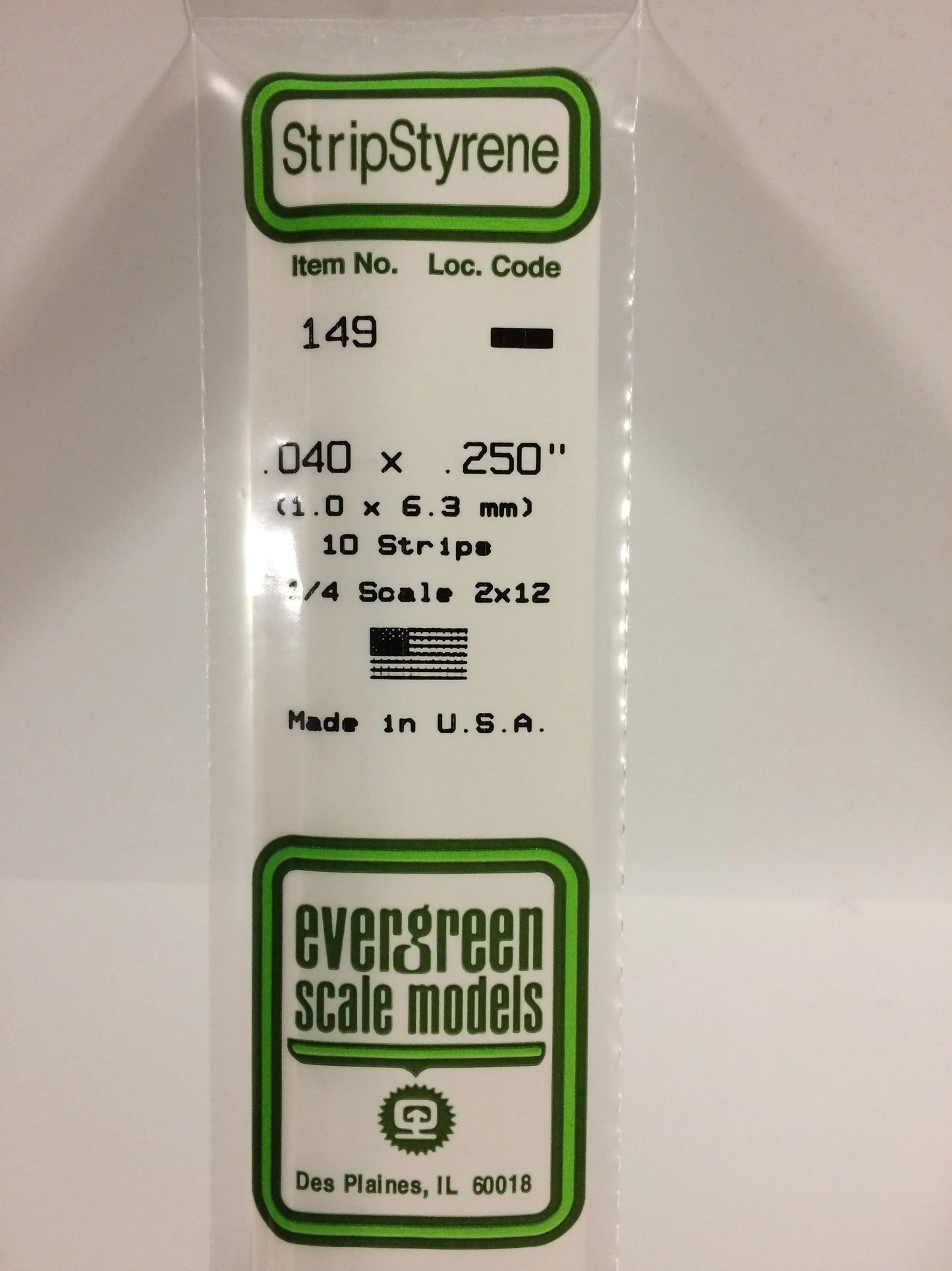 Evergreen White Polystyrene Strip 0.040 x 0.250 x 14" / 1.0 x 6.3 x 35cm (10pce) 149