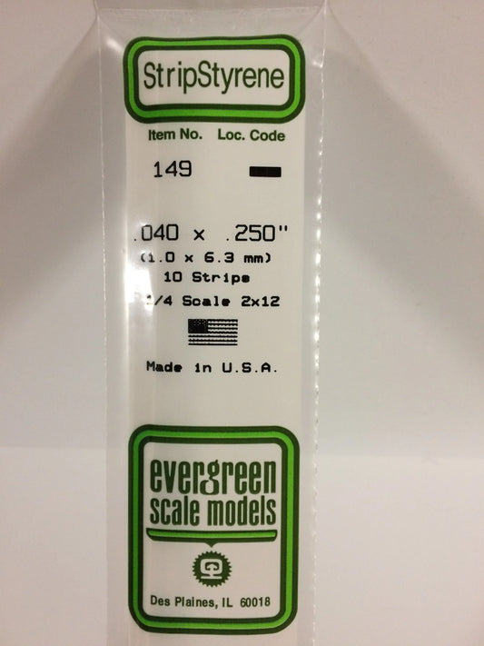 Evergreen White Polystyrene Strip 0.040 x 0.250 x 14" / 1.0 x 6.3 x 35cm (10pce) 149