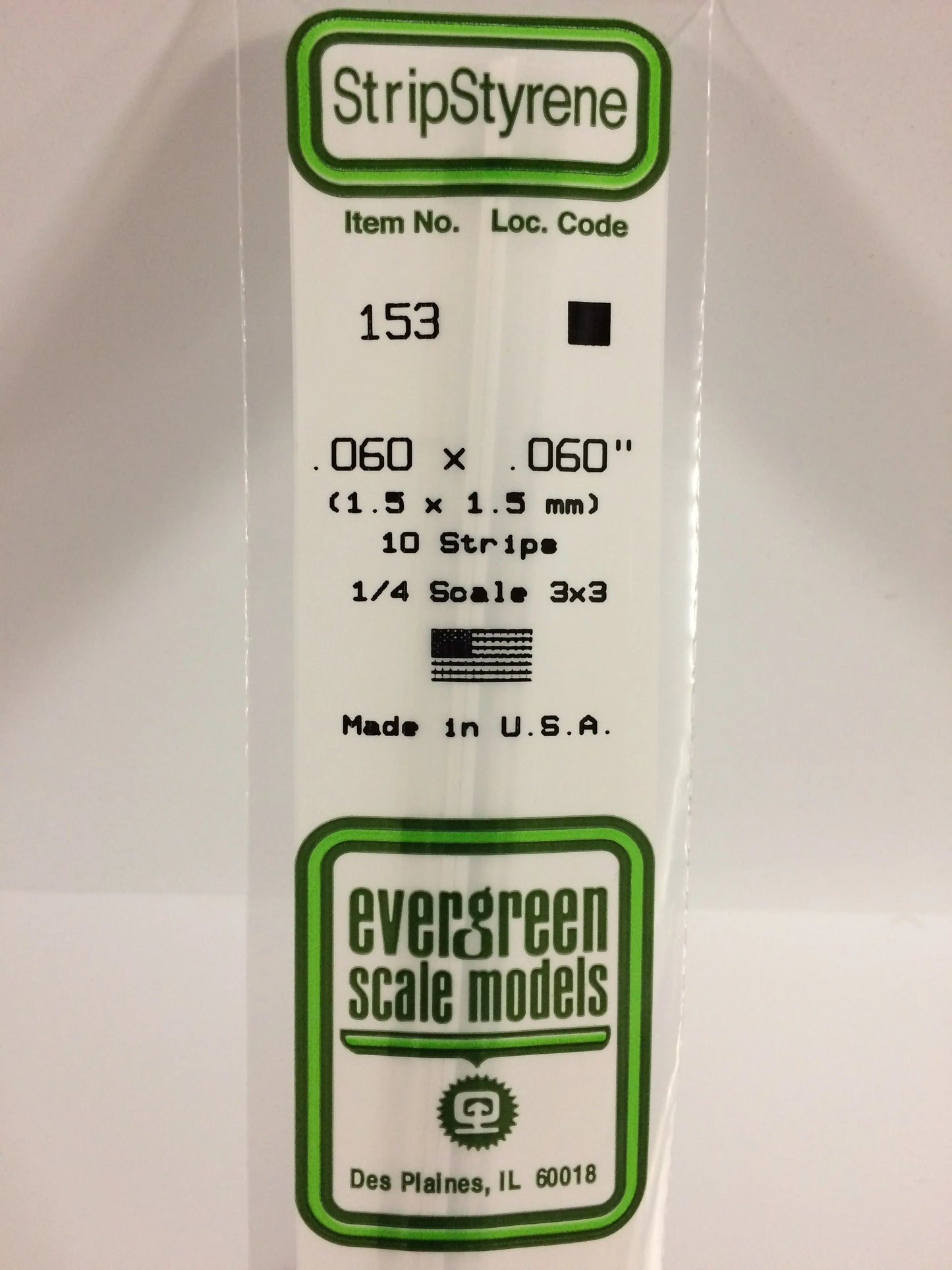 Evergreen White Polystyrene Strip 0.060 x 0.060 x 14" / 1.5 x 1.5 x 35cm (10pce) 153