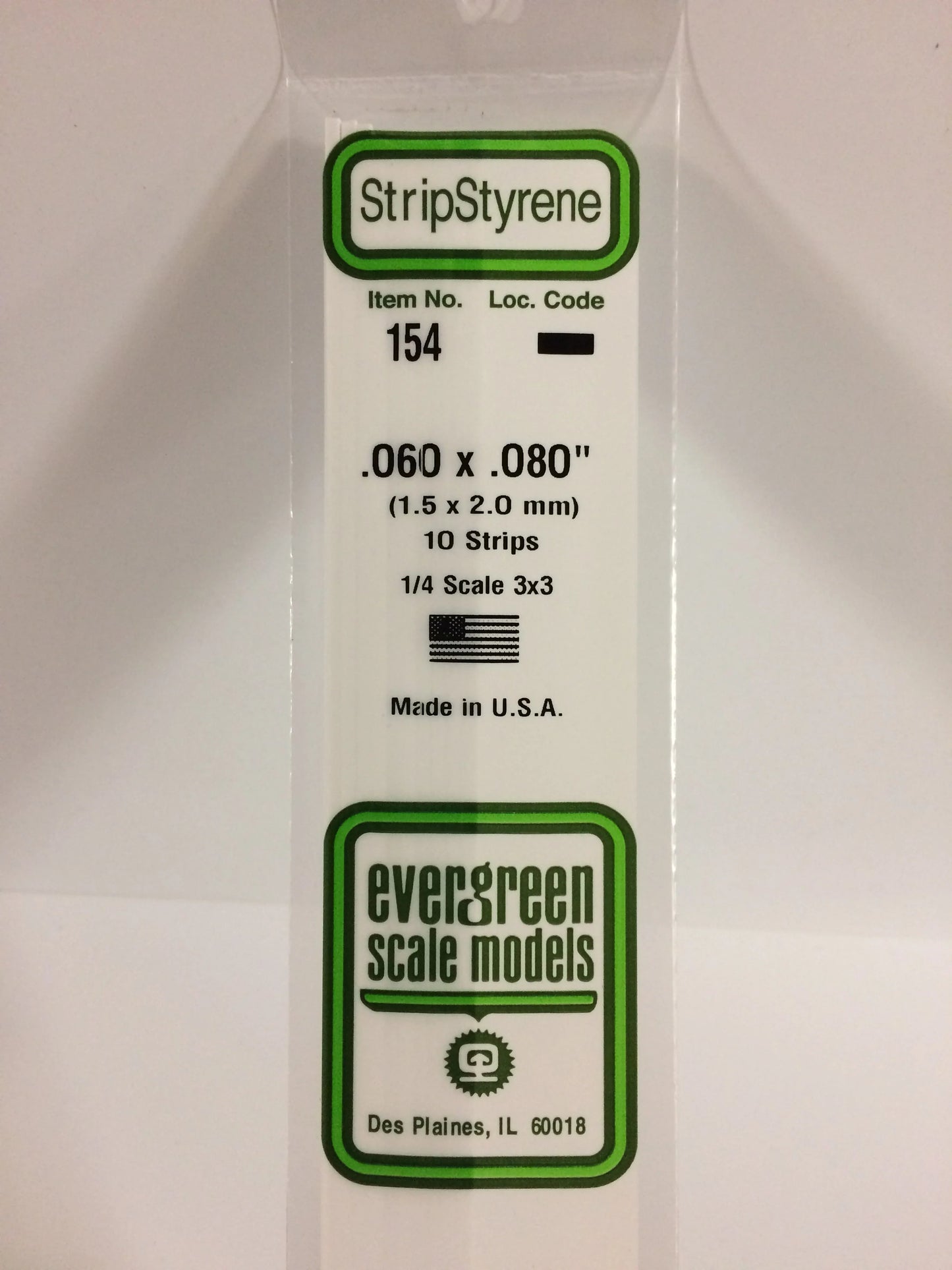Evergreen White Polystyrene Strip 0.060 x 0.080 x 14" / 1.5 x 2.0 x 35cm (10pce) 154