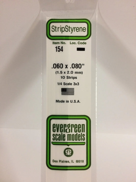Evergreen White Polystyrene Strip 0.060 x 0.080 x 14" / 1.5 x 2.0 x 35cm (10pce) 154