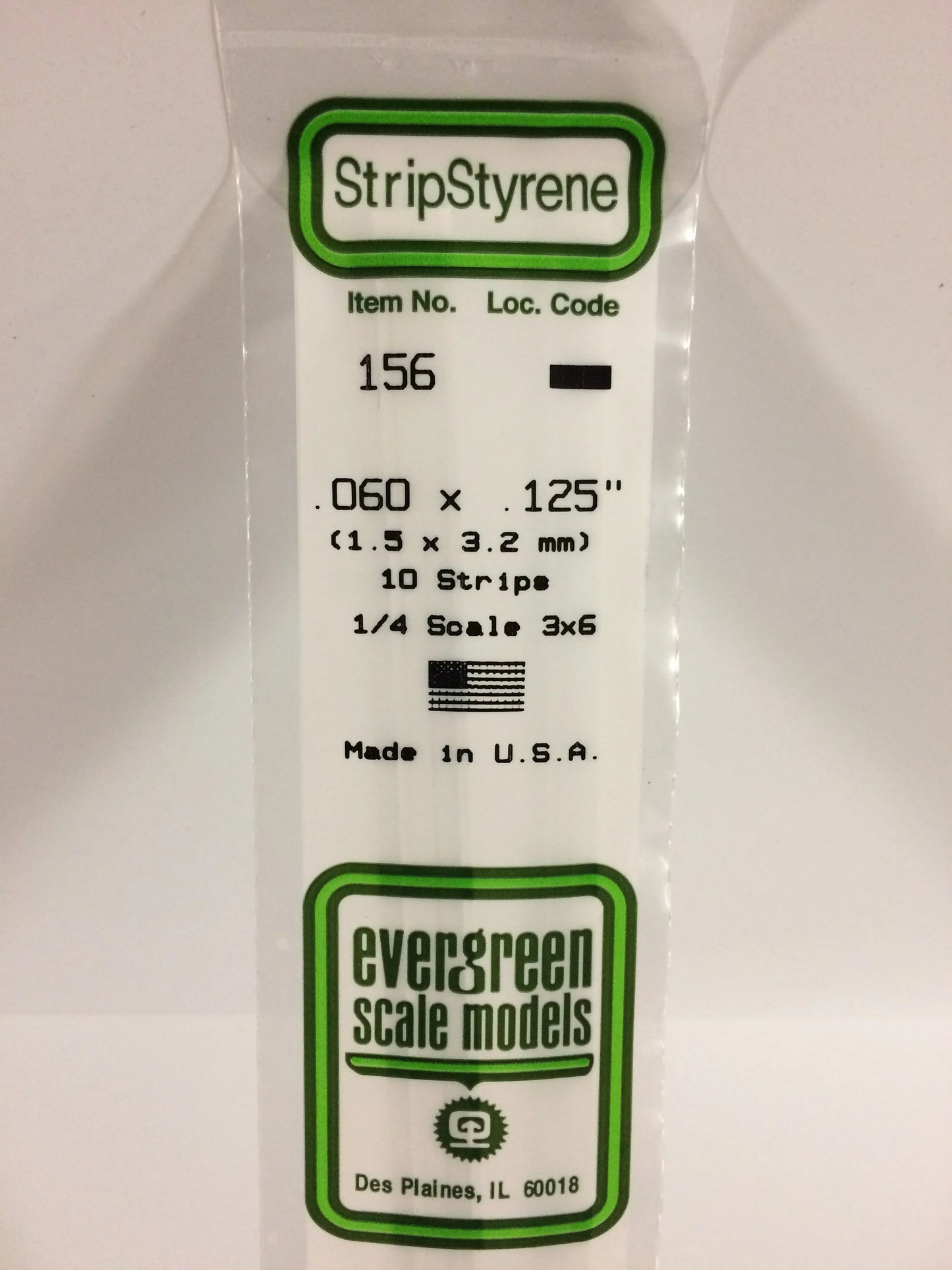Evergreen White Polystyrene Strip 0.060 x 0.125 x 14" / 1.5 x 3.2 x 35cm (10pce) 156