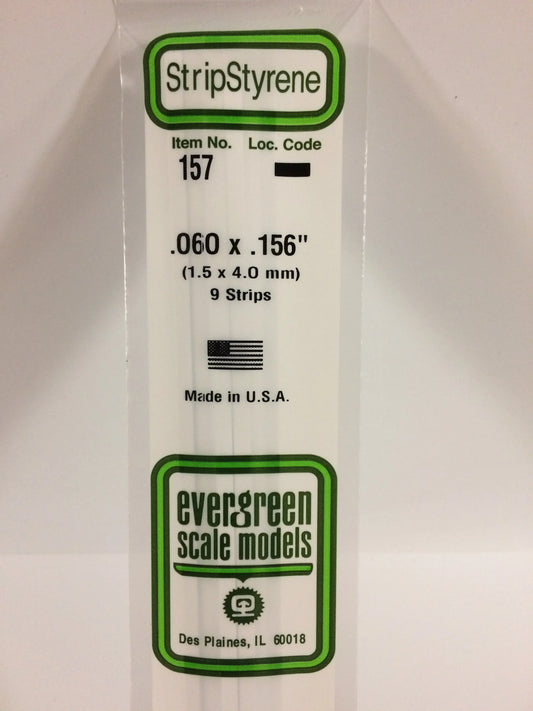 Evergreen White Polystyrene Strip 0.060 x 0.156 x 14" / 1.5 x 4.0 x 35cm (10pce) 157