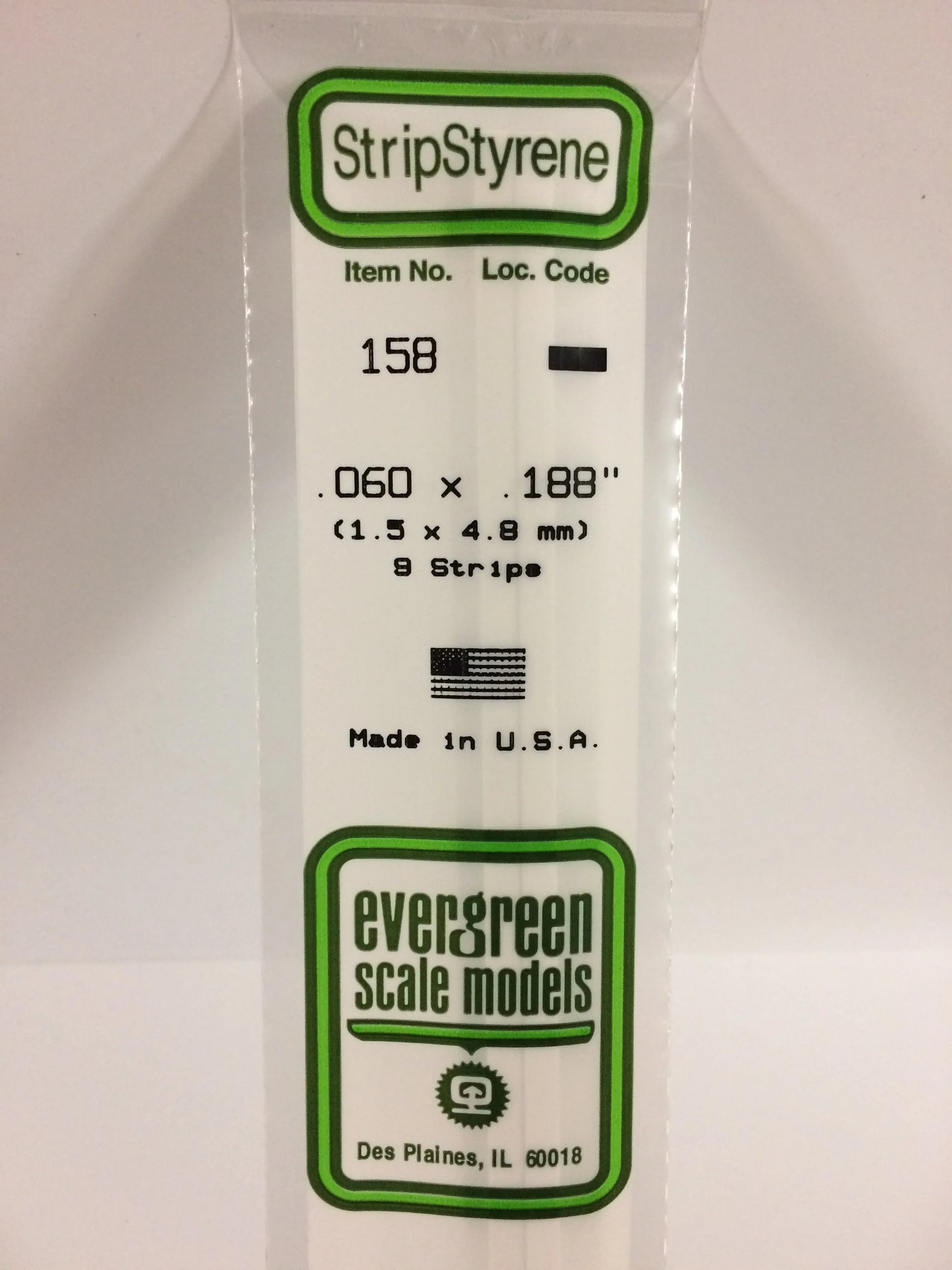 Evergreen White Polystyrene Strip 0.060 x 0.188 x 14" / 1.5 x 4.8 x 35cm (10pce) 158