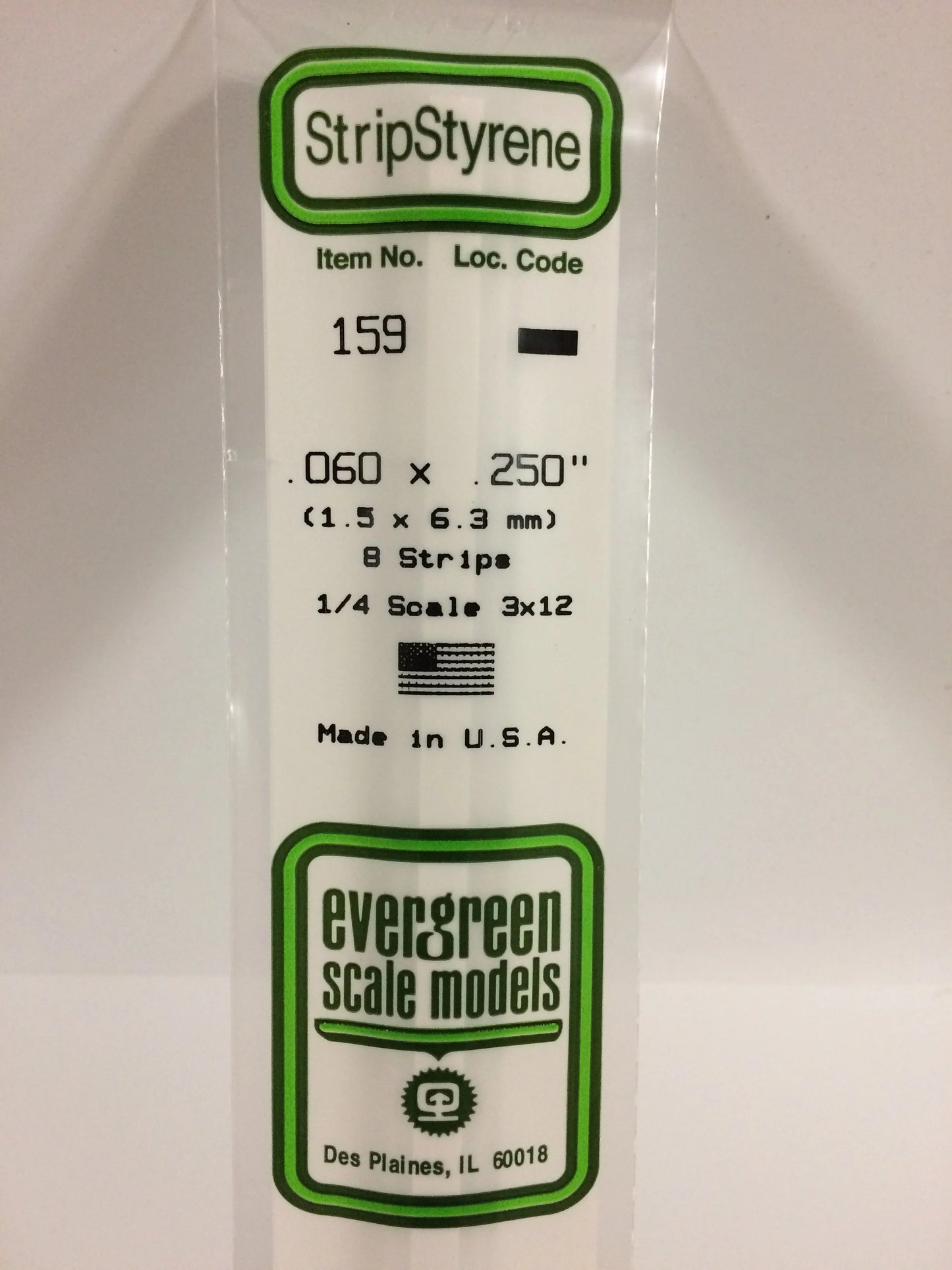 Evergreen White Polystyrene Strip 0.060 x 0.250 x 14" / 1.5 x 6.3 x 35cm (10pce) 159