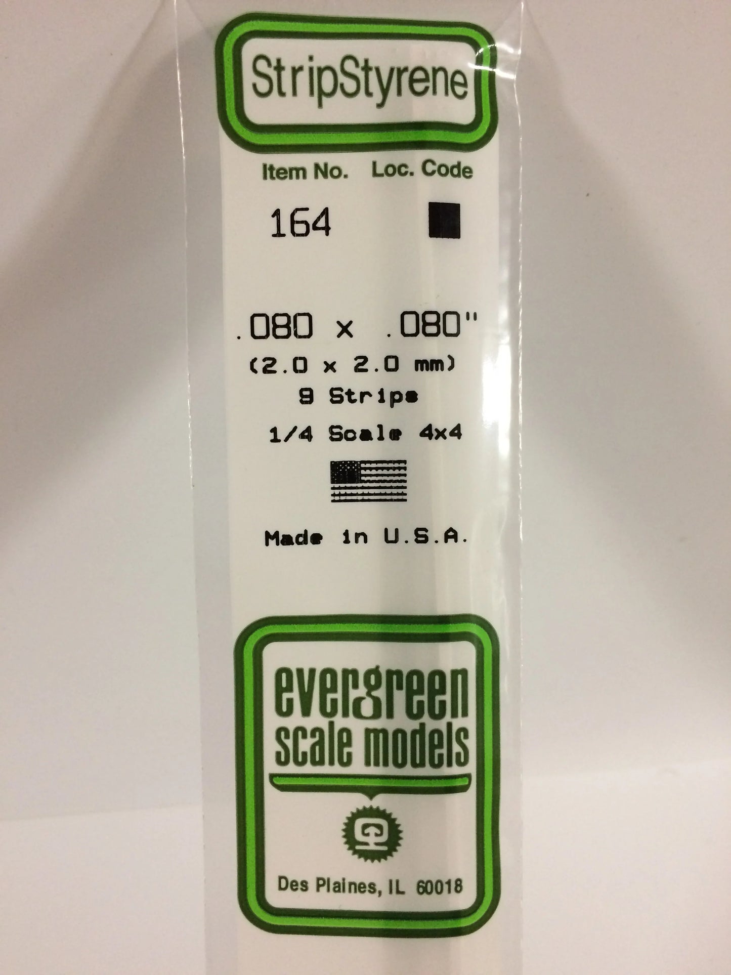 Evergreen White Polystyrene Strip 0.080 x 0.080 x 14" / 2.0 x 2.0 x 35cm (9pce) 164