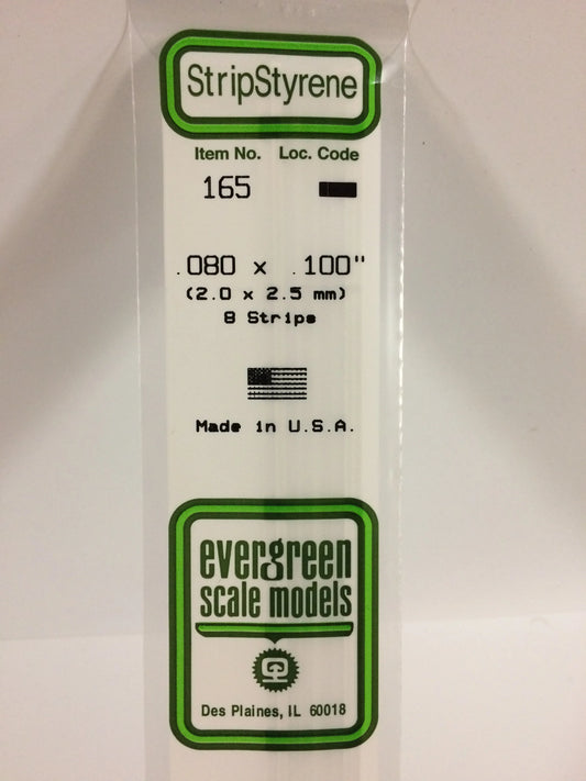 Evergreen White Polystyrene Strip 0.080 x 0.100 x 14" / 2.0 x 2.5 x 35cm (8pce) 165