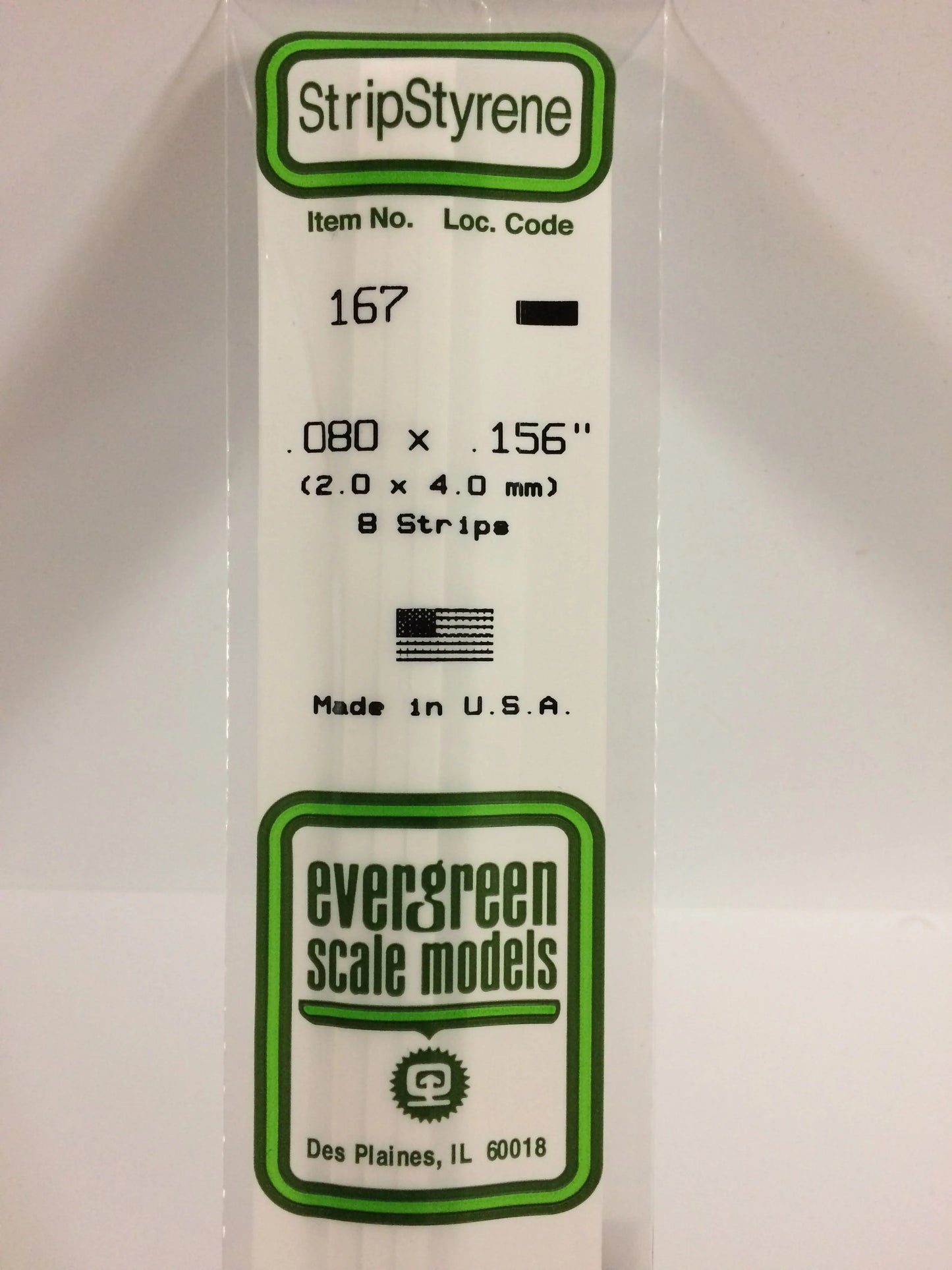 Evergreen White Polystyrene Strip 0.080 x 0.156 x 14" / 2.0 x 4.0 x 35cm (8pce) 167