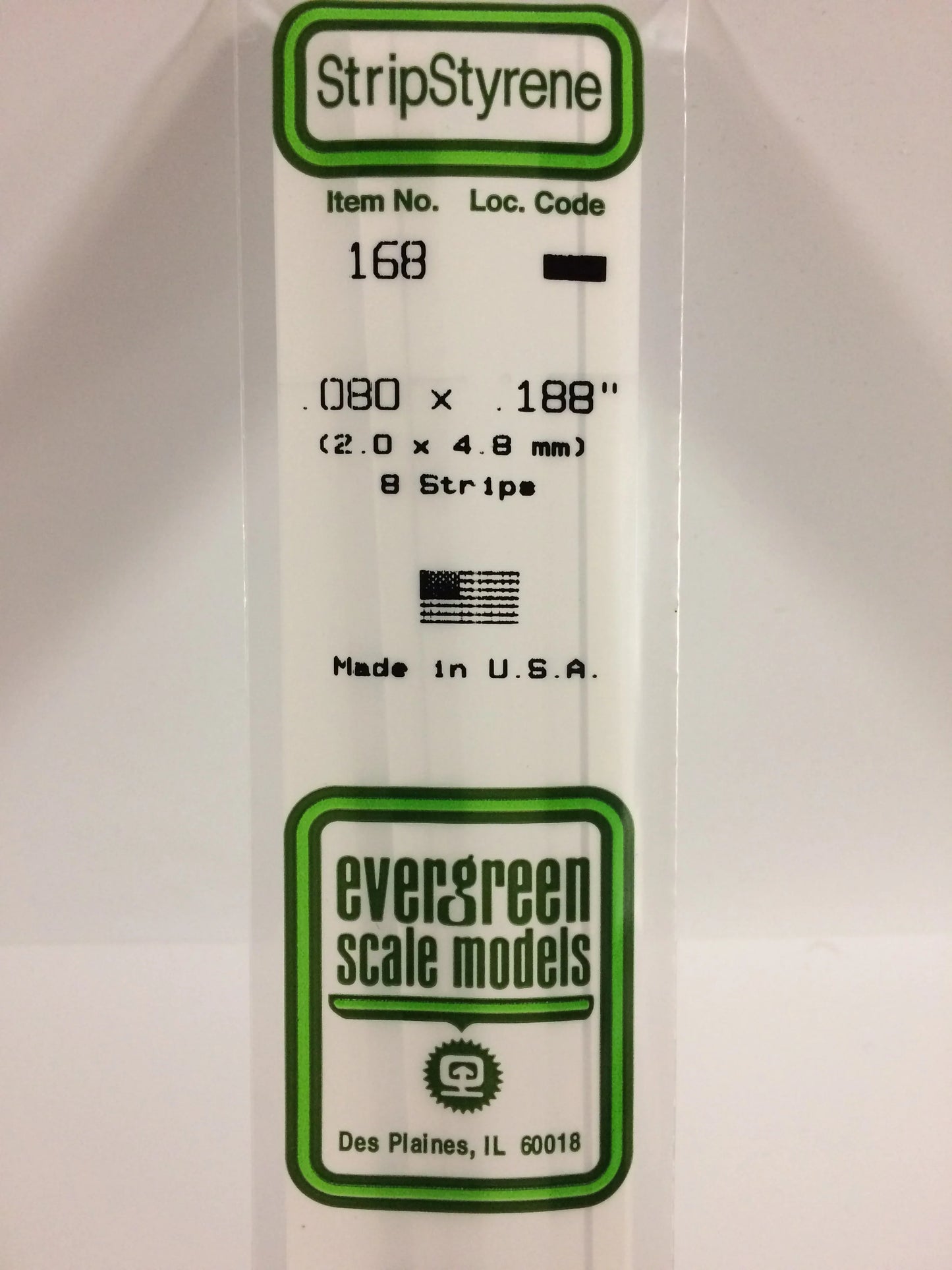 Evergreen White Polystyrene Strip 0.080 x 0.188 x 14" / 2.0 x 4.8 x 35cm (8pce) 168