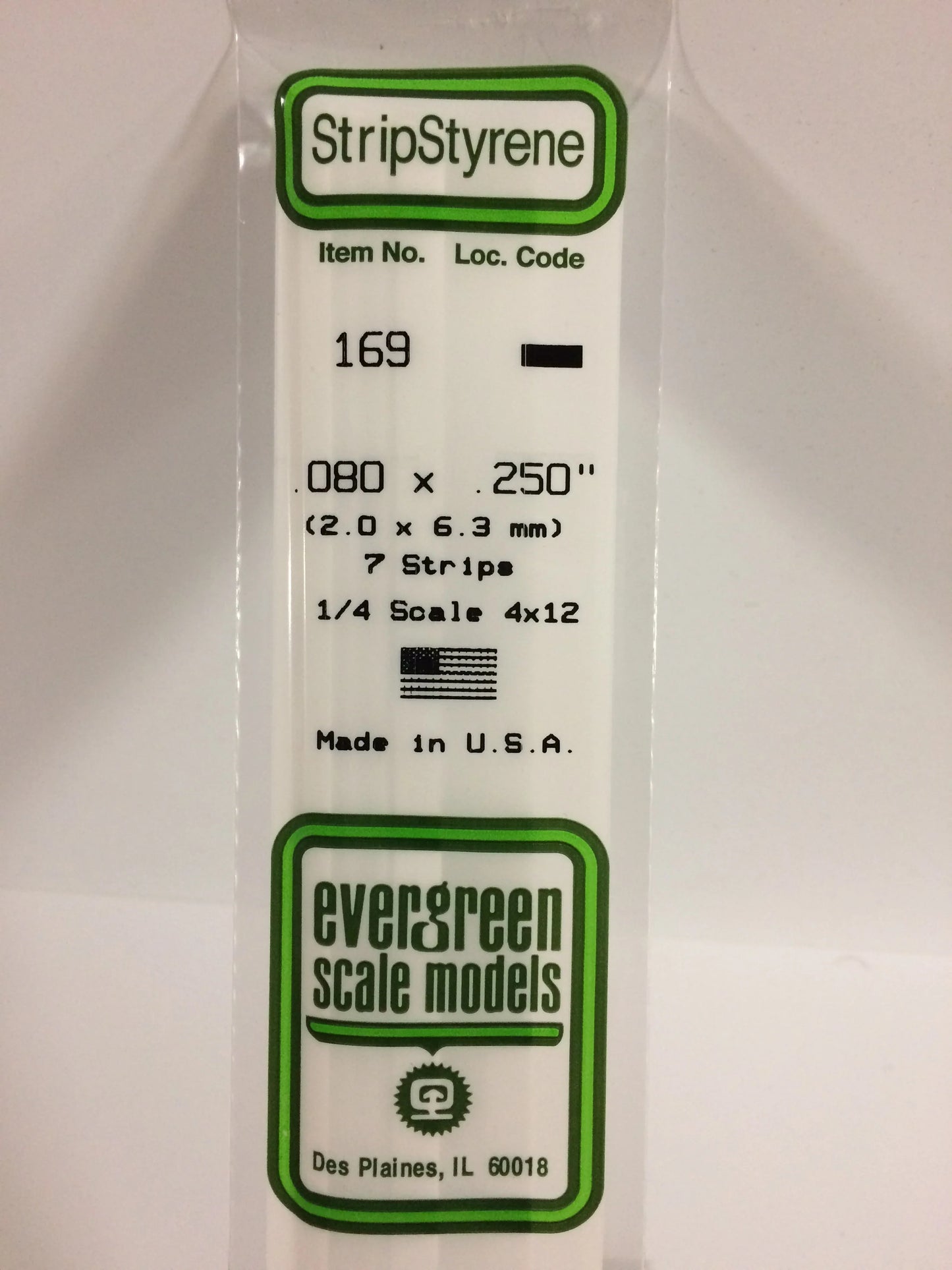 Evergreen White Polystyrene Strip 0.080 x 0.250 x 14" / 2.0 x 6.3 x 35cm (7pce) 169
