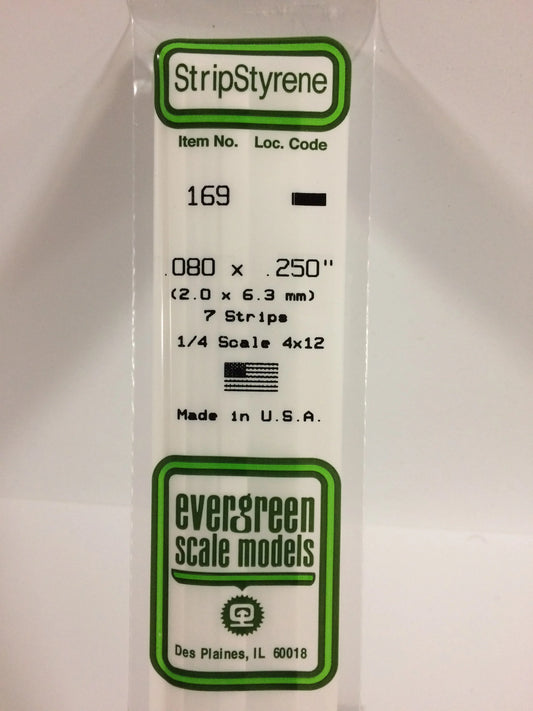Evergreen White Polystyrene Strip 0.080 x 0.250 x 14" / 2.0 x 6.3 x 35cm (7pce) 169