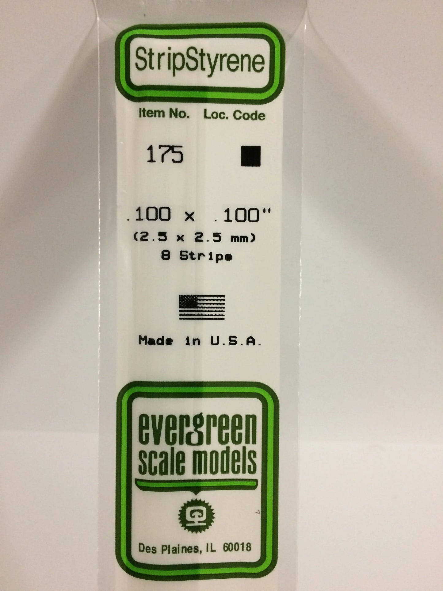 Evergreen White Polystyrene Strip 0.100 x 0.100 x 14" / 2.5 x 2.5 x 35cm (8pce) 175