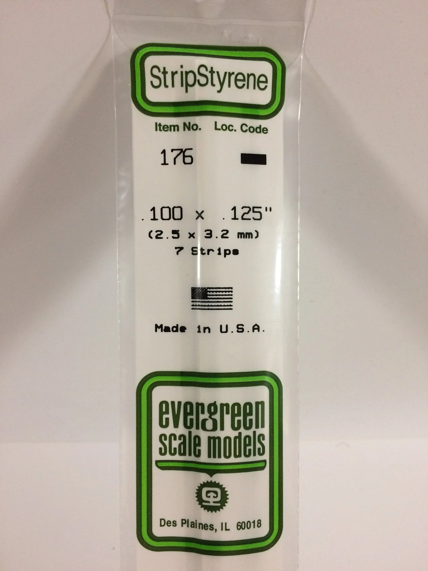Evergreen White Polystyrene Strip 0.100 x 0.125 x 14" / 2.5 x 3.2 x 35cm (7pce) 176