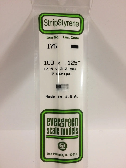Evergreen White Polystyrene Strip 0.100 x 0.125 x 14" / 2.5 x 3.2 x 35cm (7pce) 176