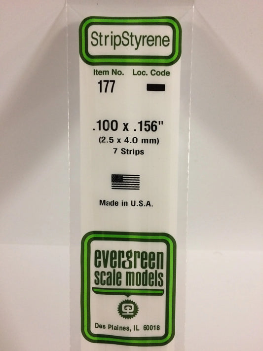 Evergreen White Polystyrene Strip 0.100 x 0.156 x 14" / 2.5 x 4.0 x 35cm (7pce) 177