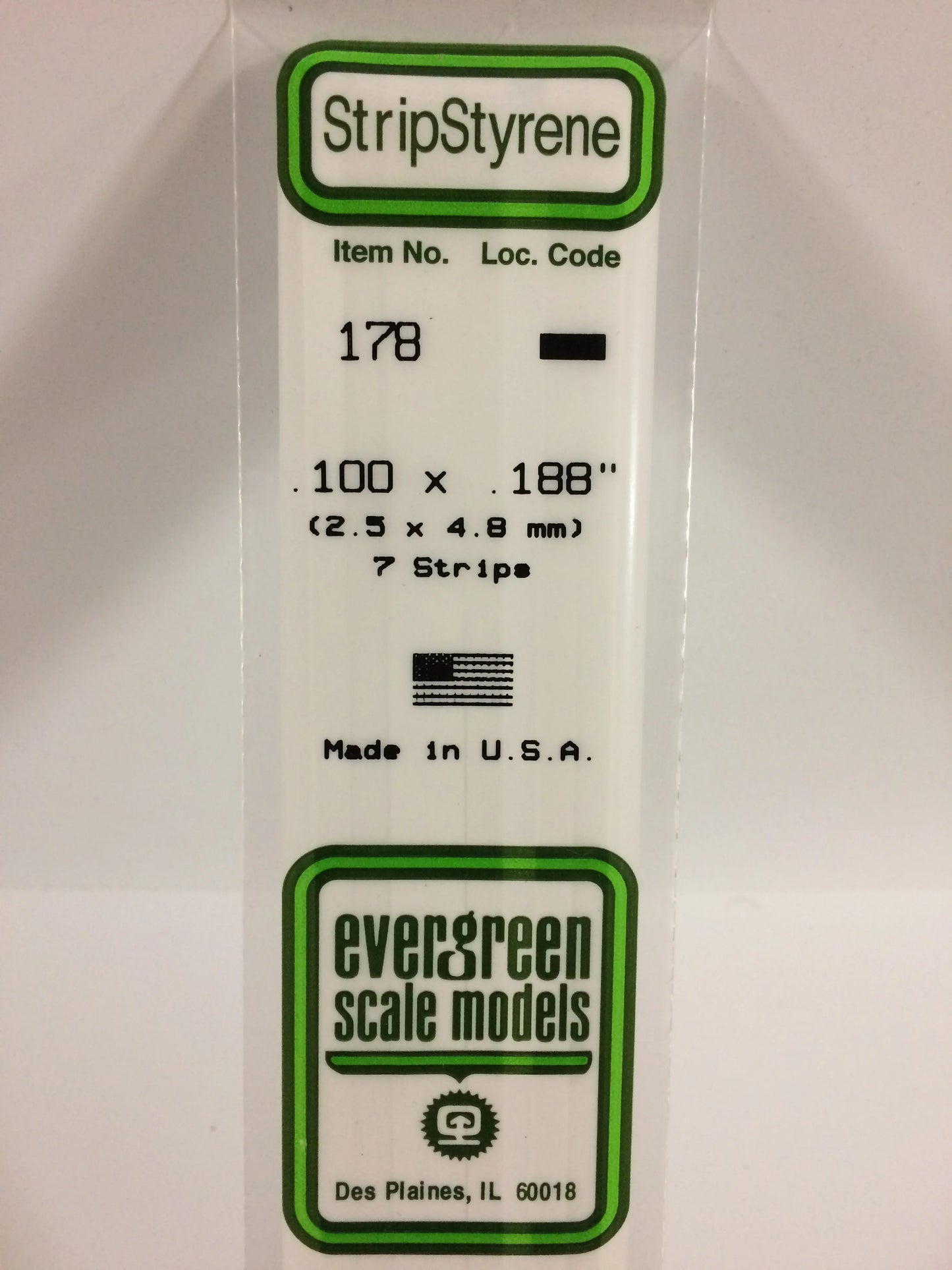 Evergreen White Polystyrene Strip 0.100 x 0.188 x 14" / 2.5 x 4.8 x 35cm (7pce) 178