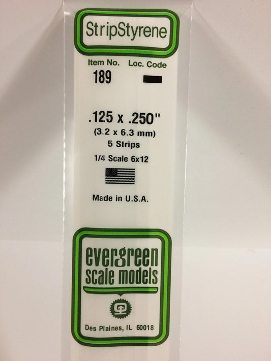 Evergreen White Polystyrene Strip 0.125 x 0.250 x 14" / 3.2 x 6.3 x 35cm (5pce) 189